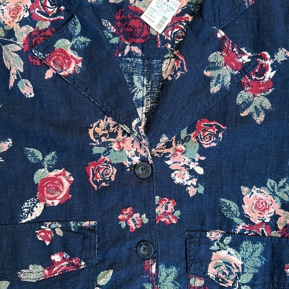 Maurice's Linen Blend Jacket Top Shacket Blue Rose Floral Size M Casual Office - Picture 14 of 15